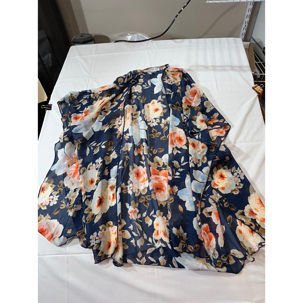 Emory Park Navy Blue Floral Chiffon Kimono Cardigan Wrap Women 1XL MA595K-38SFP
